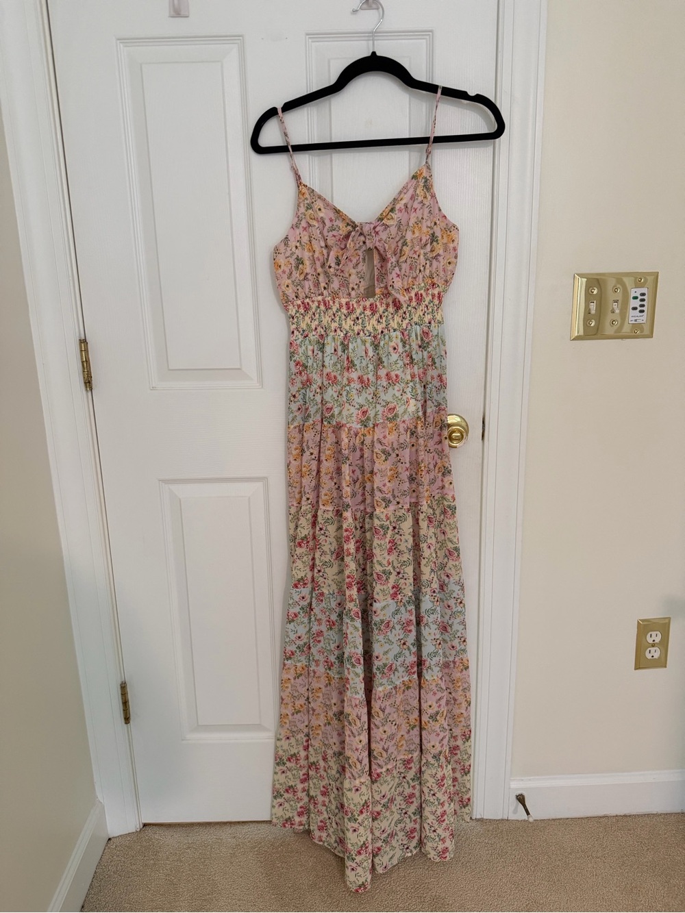 Floral Spaghetti-Strap Maxi Dress in Pastel Multi